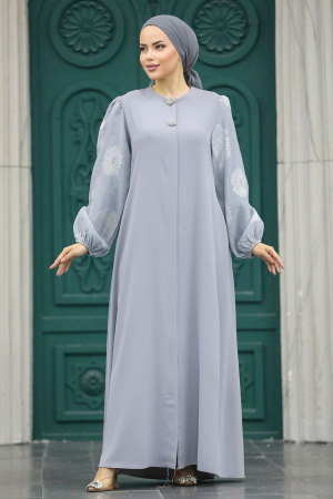 Grey Dubai Abaya 20157GR - 4