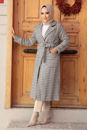 Neva Style - Grey High Quality Coat 5956GR - Thumbnail