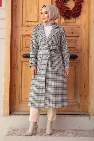 Neva Style - Grey High Quality Coat 5956GR - Thumbnail