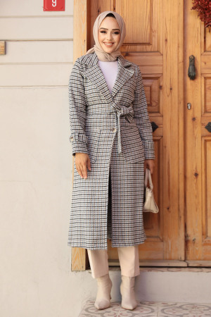 Neva Style - Grey High Quality Coat 5956GR - Thumbnail