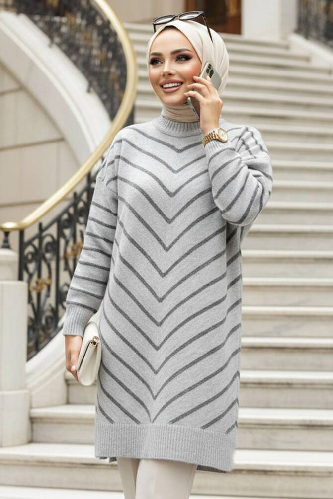 Grey High Quality Knitwear Tunic 81861GR - 1