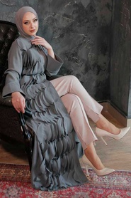 Neva Style - Grey High Quality Turkish Abaya 34930GR - Thumbnail
