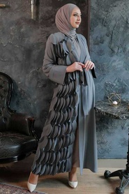 Neva Style - Grey High Quality Turkish Abaya 34930GR - Thumbnail