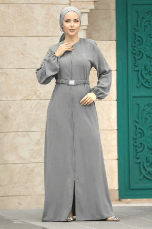 Neva Style - Grey Hijab Abaya 20082GR - 1