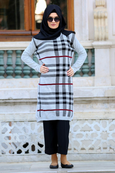 Neva Style - Grey Hijab Coat 15251GR