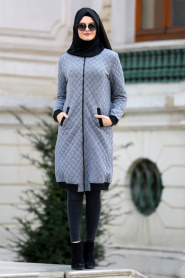 Neva Style - Grey Hijab Coat 15570GR - Thumbnail