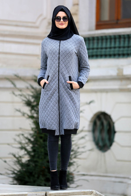 Neva Style - Grey Hijab Coat 15570GR