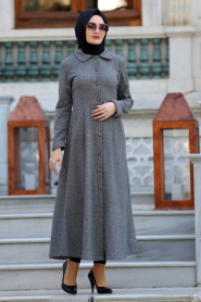 Neva Style - Grey Hijab Coat 16549GR - Thumbnail