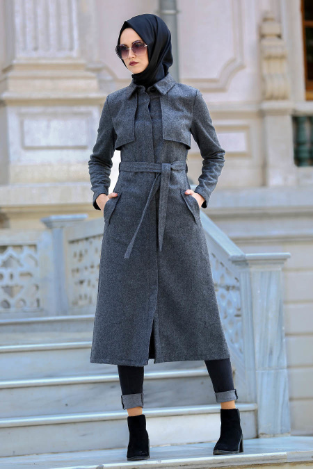 Neva Style - Grey Hijab Coat 2161GR