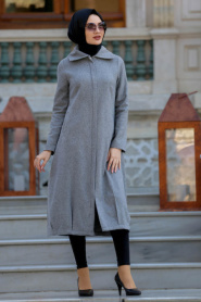 Neva Style - Grey Hijab Coat 2163GR - Thumbnail