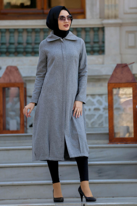Neva Style - Grey Hijab Coat 2163GR