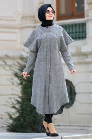 Neva Style - Grey Hijab Coat 21730GR - Thumbnail