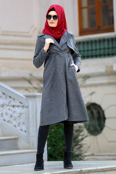 Neva Style - Grey Hijab Coat 21860GR