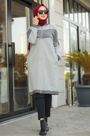 Neva Style - Grey Hijab Coat 6024GR - Thumbnail