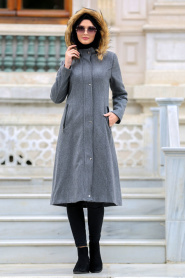 Neva Style - Grey Hijab Coat 90240GR - Thumbnail
