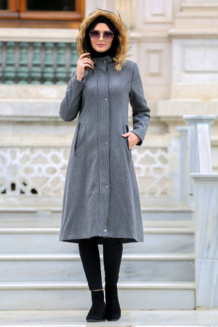 Neva Style - Grey Hijab Coat 90240GR