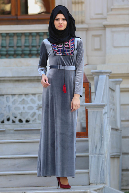 Neva Style - Grey Hijab Dress 13757GR