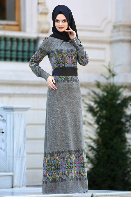 Neva Style - Grey Hijab Dress 2039GR