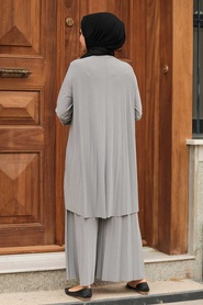 Neva Style - Grey Hijab Dual Suit Dress 50054GR - Thumbnail