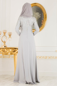 Neva Style - Stylish Grey Islamic Clothing Prom Dress 20130GR - Thumbnail