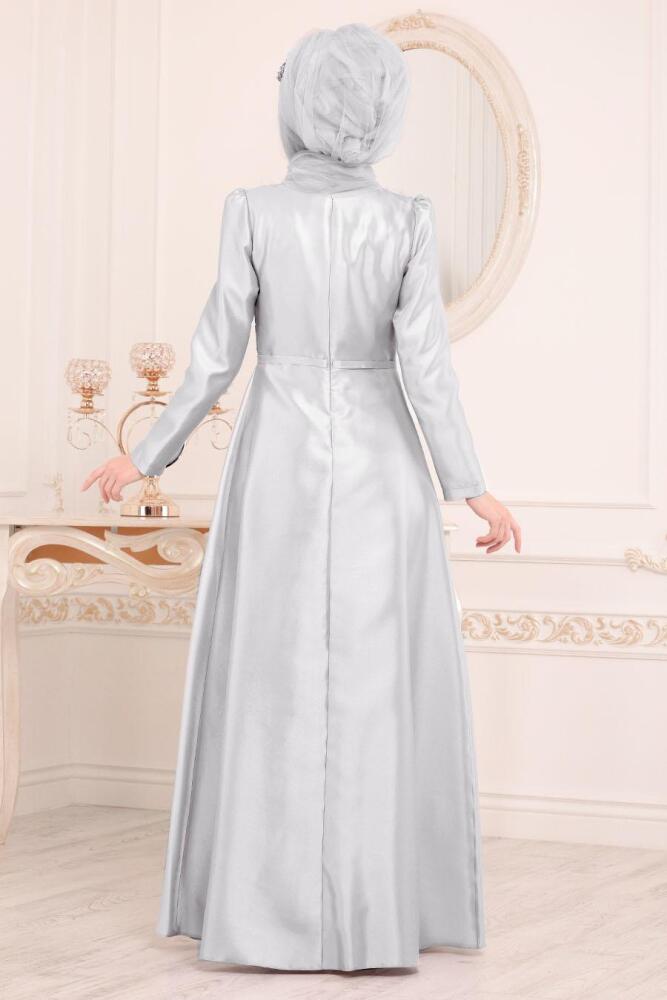 Neva Style - Stylish Grey Modest Islamic Clothing Wedding Dress 3755GR - 4
