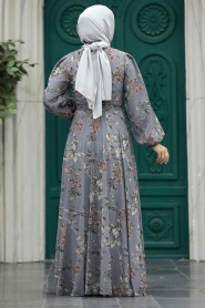 Neva Style - Grey Hijab For Women Dress 33085GR - Thumbnail