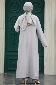 Neva Style - Grey Hijab For Women Kimono Triple Suit 80101GR - Thumbnail