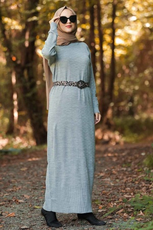 Neva Style - Grey Hijab Knitwear Dress 10071GR - 1