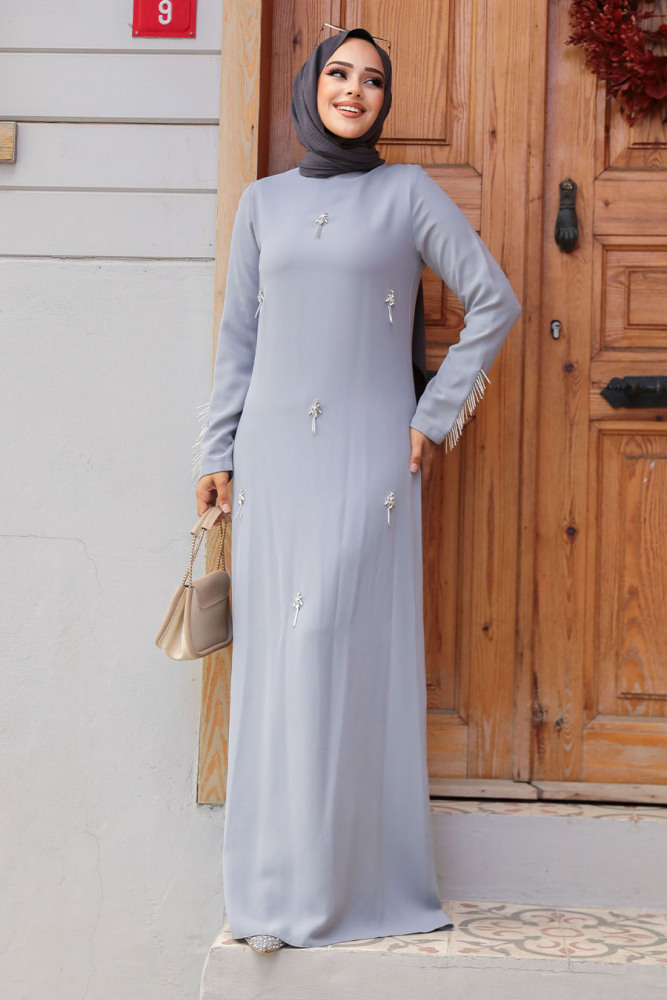 Grey Hijab Maxi Dress 30024GR - 1