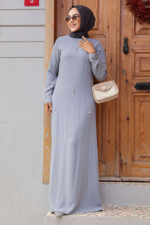 Grey Hijab Maxi Dress 30024GR - 2