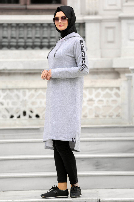 Neva Style - Grey Hijab Sweatshirt 15380GR