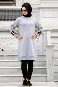 Neva Style - Grey Hijab Sweatshirt 1544GR - Thumbnail