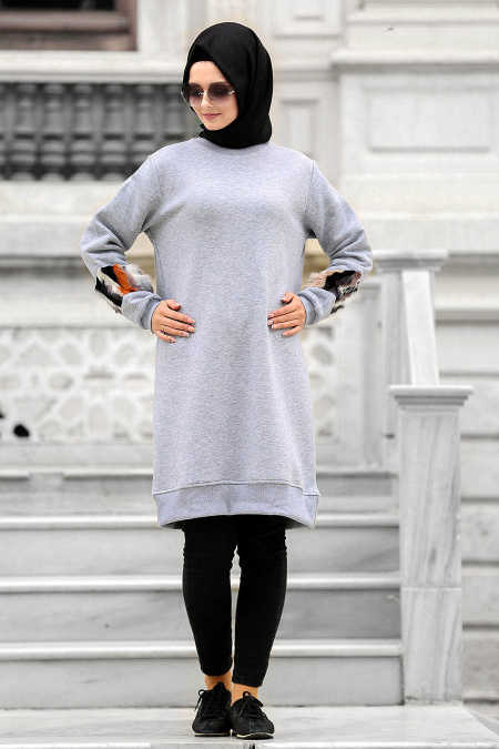 Neva Style - Grey Hijab Sweatshirt 1544GR