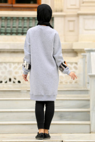 Neva Style - Grey Hijab Sweatshirt 1544GR - Thumbnail