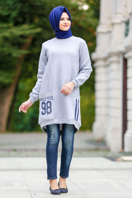 Neva Style - Grey Hijab Sweatshirt 1555GR