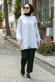 Grey Hijab Sweatshirt 2395GR - Thumbnail