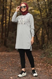 Neva Style - Grey Hijab Sweatshirt & Tunic 85041GR - Thumbnail