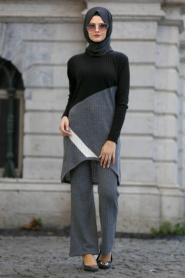 Neva Style - Grey Hijab Trico Suit 15077GR - Thumbnail