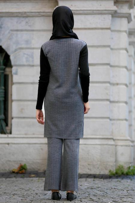 Neva Style - Grey Hijab Trico Suit 15077GR - 2