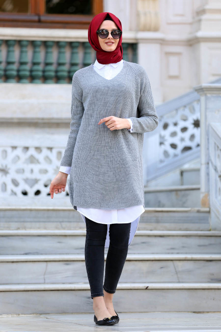 Neva Style - Grey Hijab Trico Tunic 40030GR