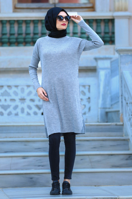 Neva Style - Grey Hijab Tunic 3533GR
