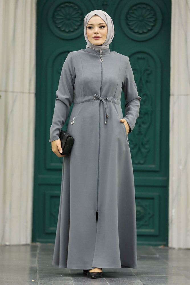 Grey Hijab Turkish Abaya 60125GR - 3