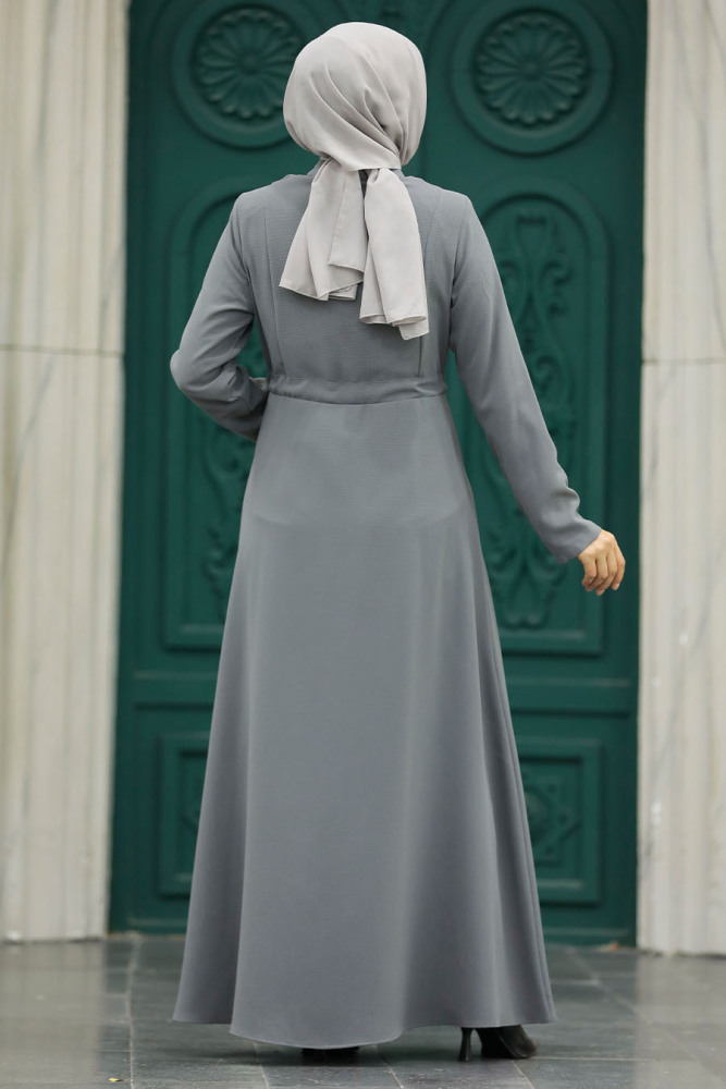 Grey Hijab Turkish Abaya 60125GR - 5