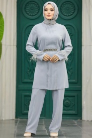 Neva Style - Grey Hijab Turkish Dual Suit 34071GR - Thumbnail