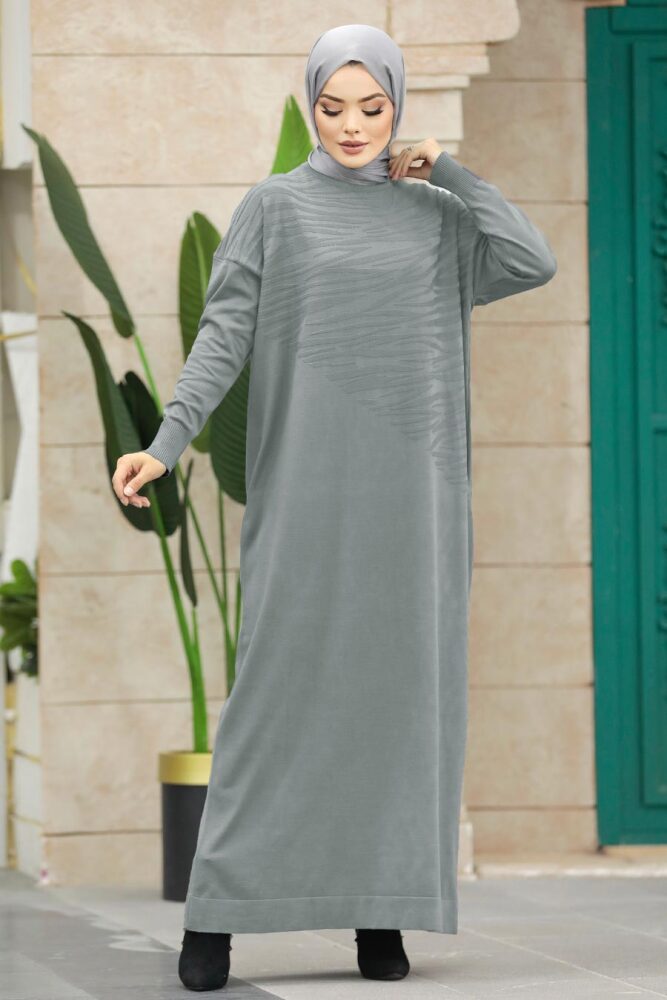 Grey Islamic Clothing Mercerized Dress 10157GR - 1