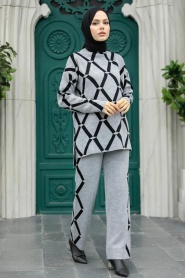 Neva Style - Grey Knitwear High Quality Dual Suit 9731GR - Thumbnail