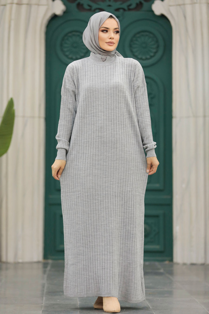 Grey Knitwear Modest Dress 20161GR - 2