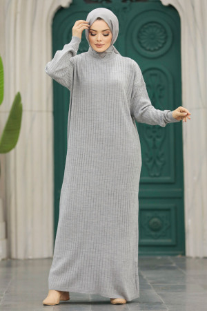 Grey Knitwear Modest Dress 20161GR - 3