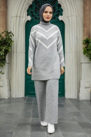 Neva Style - Grey Knitwear Modest Dual Suit 10151GR - Thumbnail