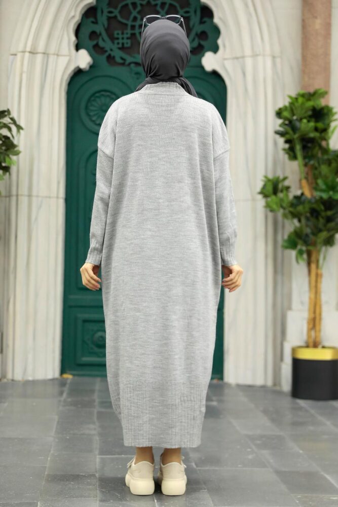 Neva Style - Grey Long Dress for Muslim Ladies Knitwear Dress 3409GR - 3
